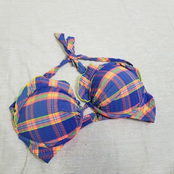 Victoria's Secret Other - Victoria's Secret Plaid Ruffle Swim Top SZ 34D